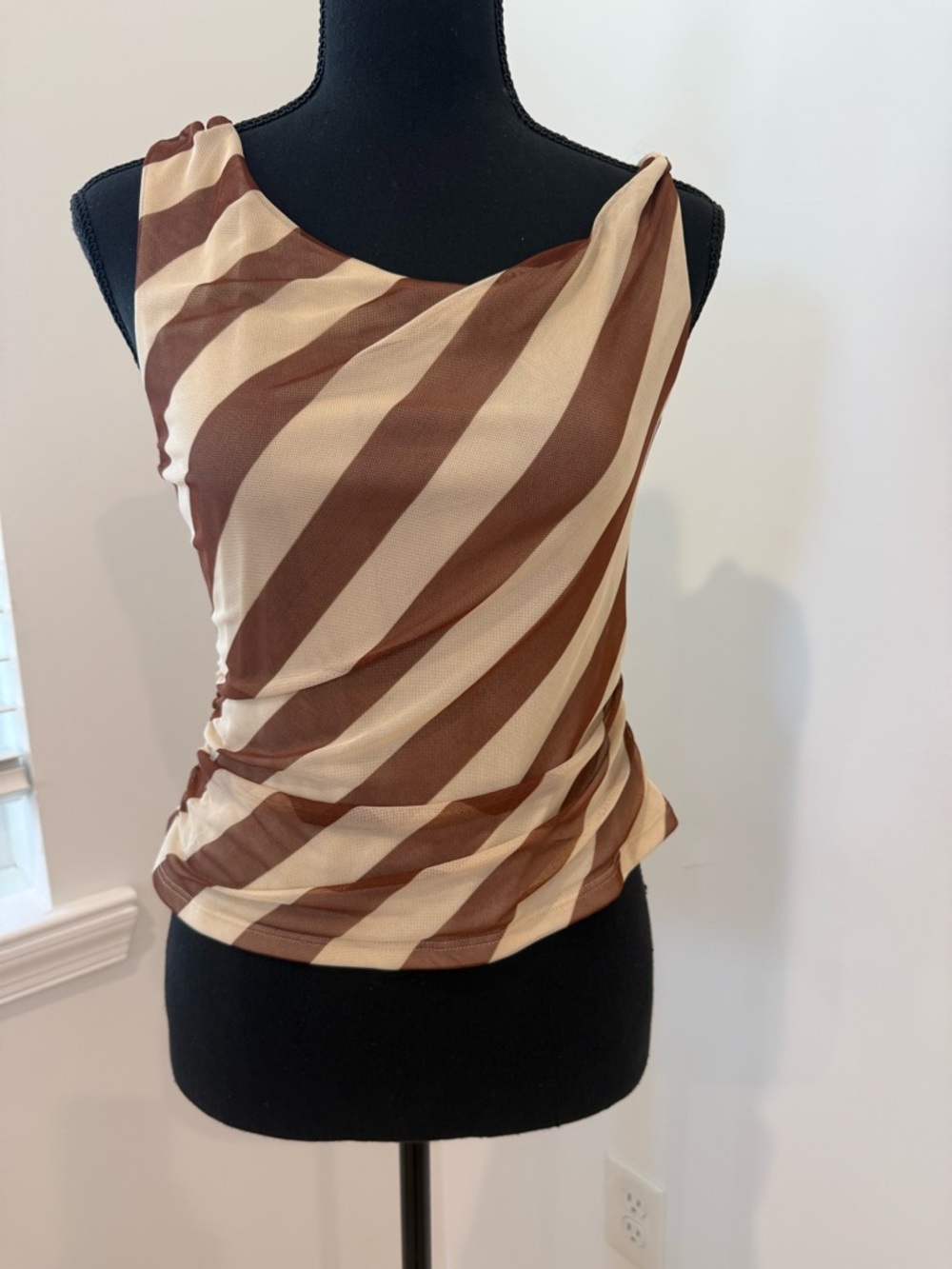 NWT ASOS Brown & Cream Draped Stripe Top Size S
